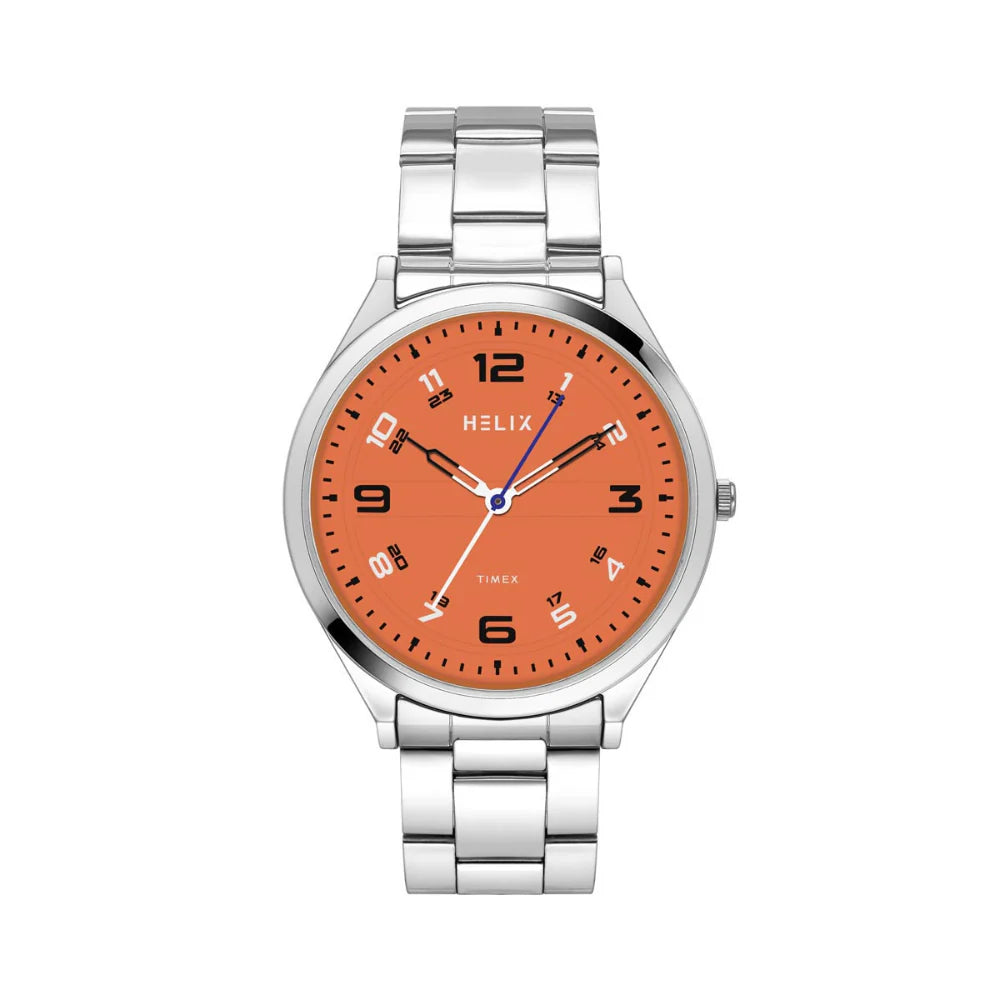 smartwatch with sleep cycle tracking-Helix By Timex Orange Round Analog Stainless Steel Watch Men -TW060HG01T