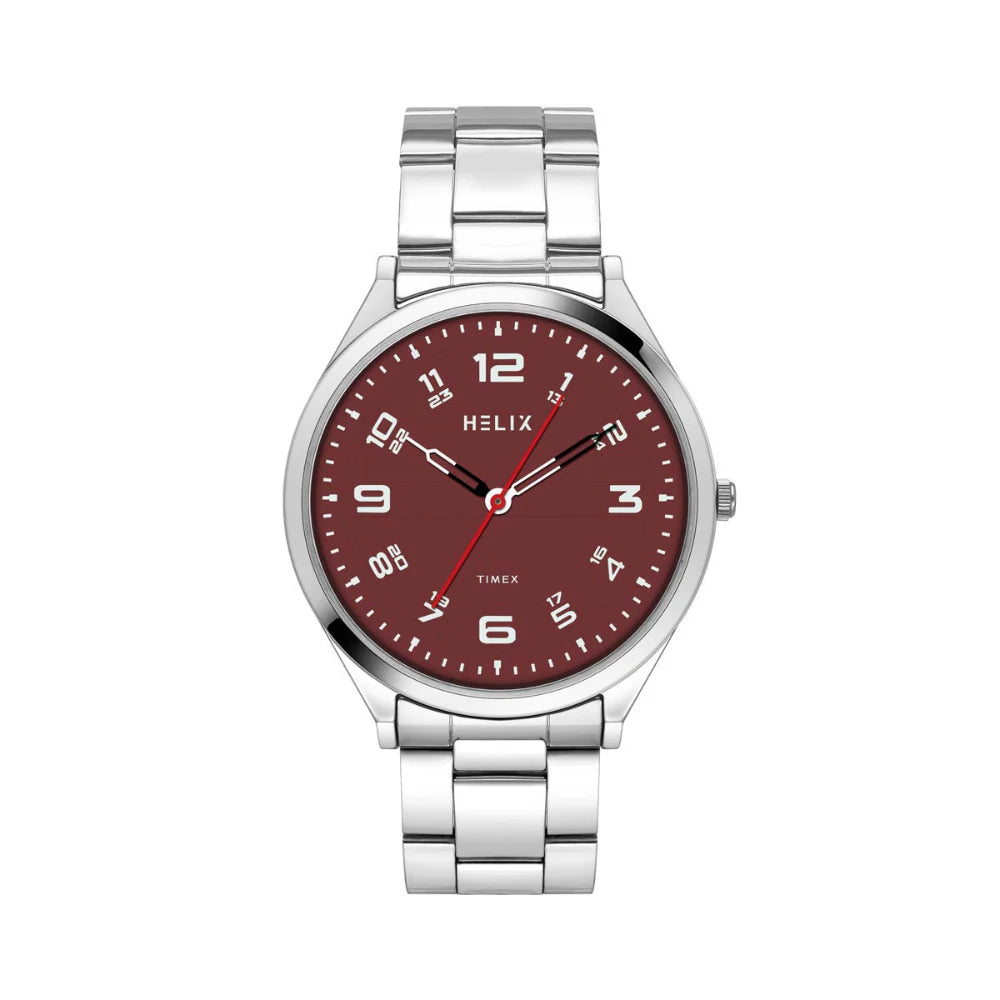 smartwatch with oxygen saturation monitor-Helix By Timex Red Round Analog Stainless Steel Watch Men -TW060HG03T