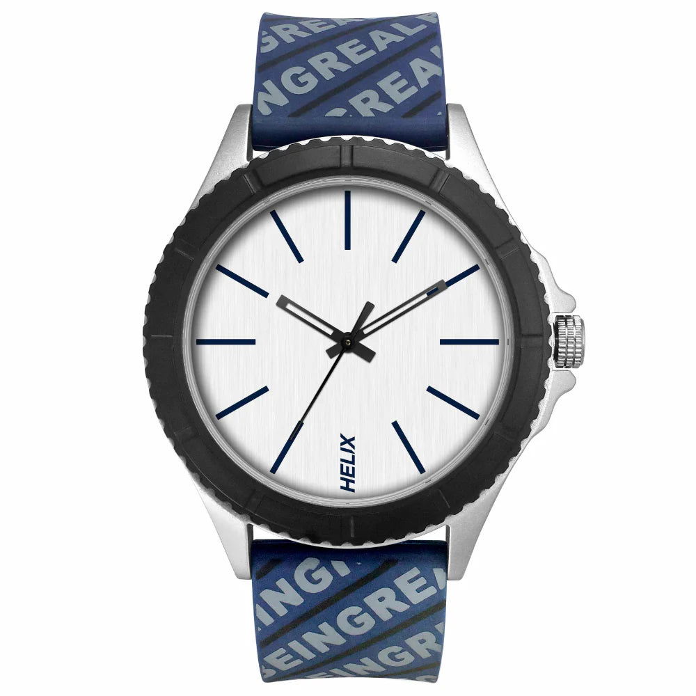 smartwatch with sleep cycle tracking-Helix By Timex Silver Round Analog Silicone Watch Men -TW033HG23