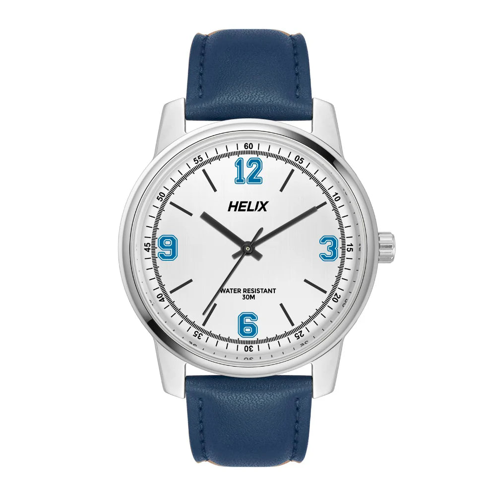 advanced health monitoring smartwatch-Helix By Timex White Round Analog Leather Watch Men -TW046HG01