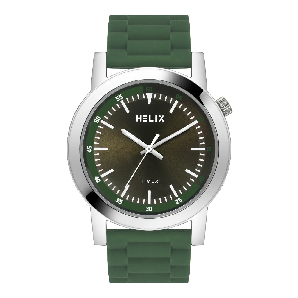 men’s smart casual quartz watch-Helix Men Olive Round Dial Quartz Analog Watch - TW058HG01