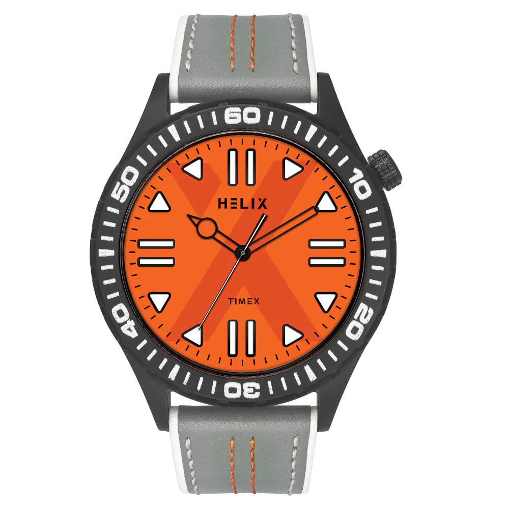 men’s diving wristwatch with rotating bezel-Helix Men Orange Round Dial Quartz Analog Watch - TW052HG06