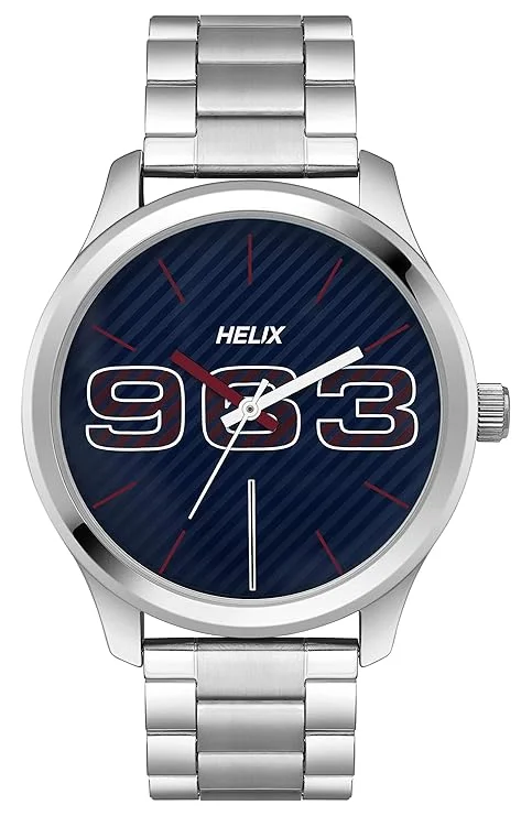 waterproof sport watch for athletes-Helix Stainless Steel Analog Blue Dial Men's Watch-Tw043Hg02