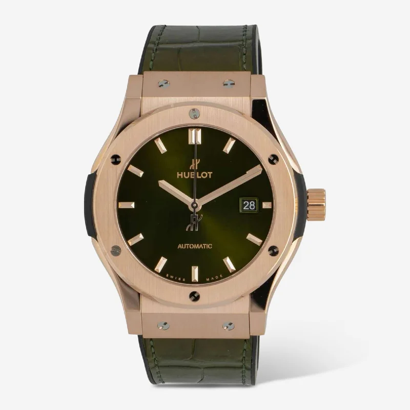 smartwatch with waterproof features-Hublot Classic Fusion 18K Rose Gold Automatic Men's Watch 542.OX.8980.LR