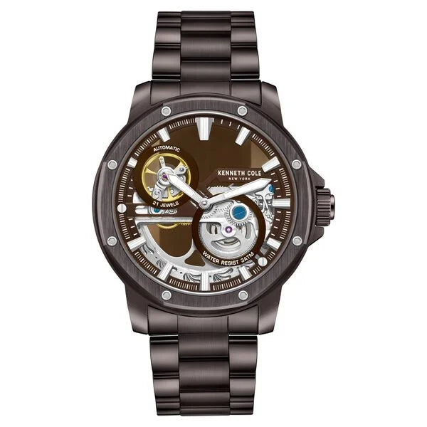 men’s luxury leather strap wristwatch-Kenneth Cole Automatic Brown Dial Stainless Steel Strap Watch For Men kcwgy0033704mn