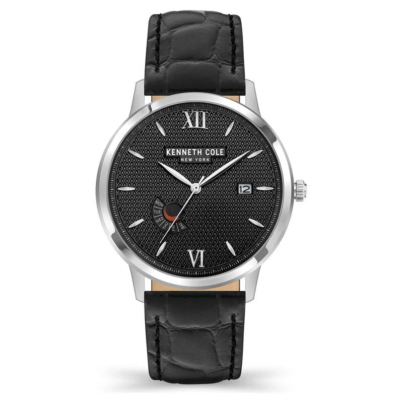 advanced health monitoring smartwatch-Kenneth Cole Black Dial Leather Strap Watch For Men