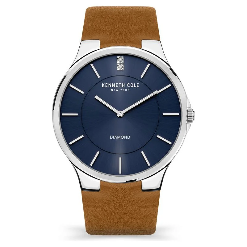 smartwatch with sleep monitoring features-Kenneth Cole Blue Dial Leather Strap Watch For Men