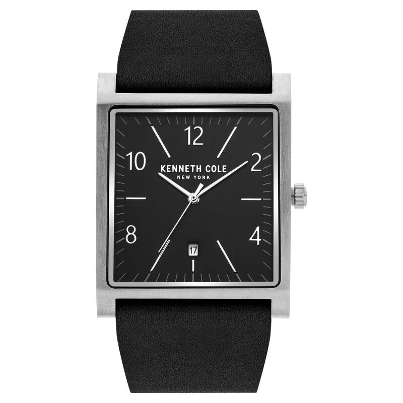 smartwatch with voice call function-Kenneth Cole Quartz Analog Black Dial Leather Strap Watch For Men