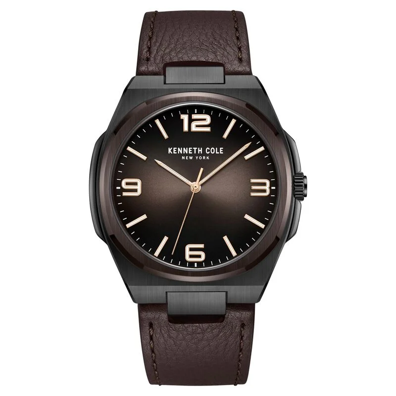 smartwatch with wrist-based heart rate sensor-Kenneth Cole Quartz Analog Brown Dial Brown Leather Strap Watch For Men