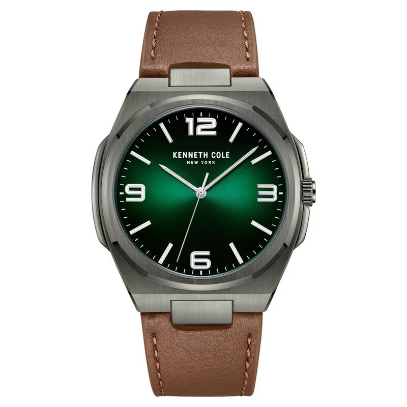 advanced smartwatch with advanced tracking-Kenneth Cole Quartz Analog Green Dial Brown Leather Strap Watch For Men