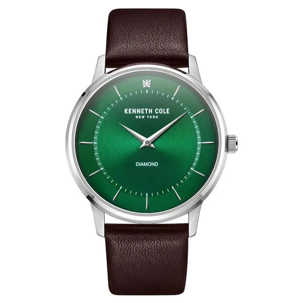 men’s automatic watch with leather strap-Kenneth Cole Quartz Analog Green Dial Leather Strap Watch for Men kcwga2217604mn