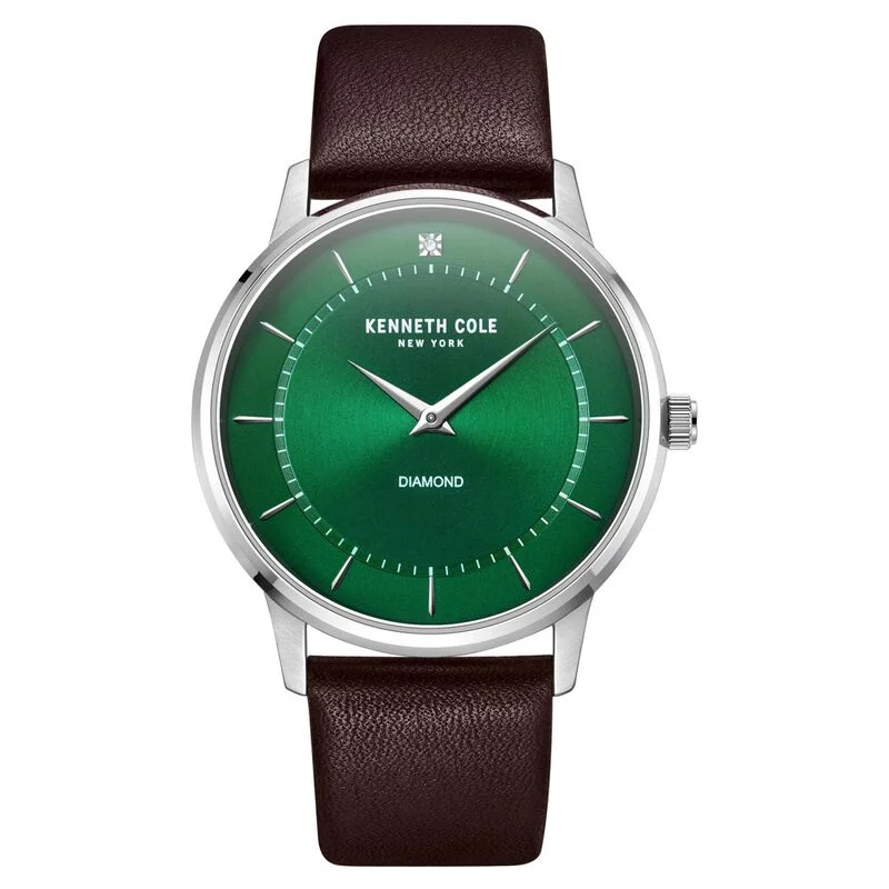 digital smartwatch for fitness tracking-Kenneth Cole Quartz Analog Green Dial Leather Strap Watch For Men