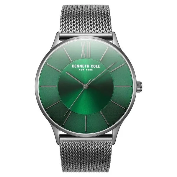 smartwatch for tracking steps and calories-Kenneth Cole Quartz Analog Green Dial Stainless Steel Strap Watch for Men kcwgg2218202mn