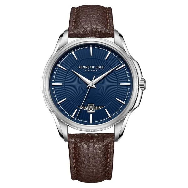 smartwatch with multi-sport tracking-Kenneth Cole Quartz Analog with Date Blue Dial Leather Strap Watch for Men kcwgb2217801mn