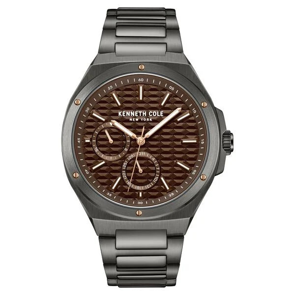 smartwatch with real-time heart rate tracking-Kenneth Cole Quartz Multifunction Brown Dial Stainless Steel Strap Watch for Men kcwgk0035404mn