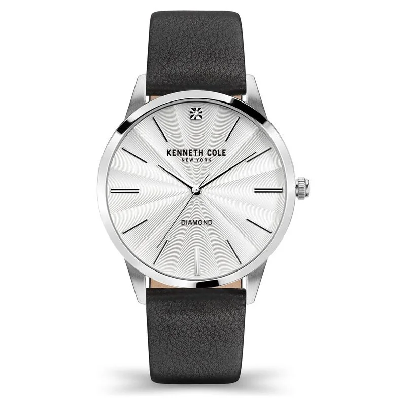 lightweight fitness smartwatch for men-Kenneth Cole Silver Dial Leather Strap Watch For Men