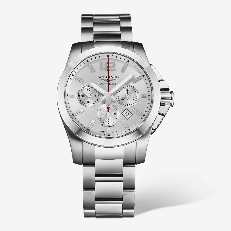 smartwatch with advanced step tracking-Longines Conquest Chronograph Stainless Steel Automatic Men's Watch L38014766