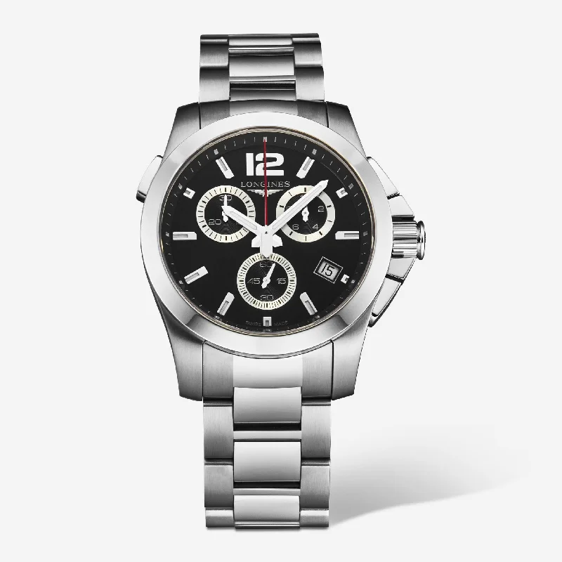 smartwatch with training and recovery analysis-Longines Conquest Chronograph Stainless Steel Quartz Men's Watch L37024566