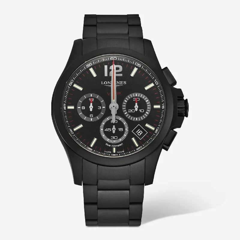 men’s rugged digital chronograph watch-Longines Conquest Chronograph VHP Stainless Steel Black Quartz Men's Watch L37272566