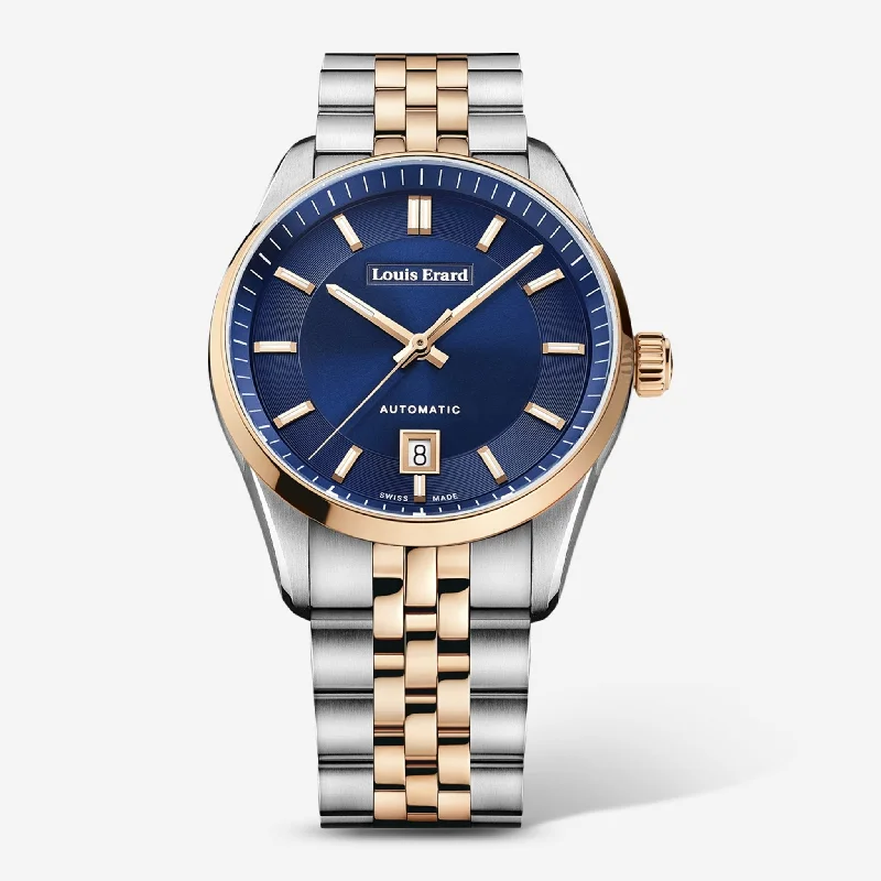 smartwatch with health insights and tips-Louis Erard Heritage Blue Dial Two-Tone Stainless Steel Men's Automatic Watch 69101AB75.BMA58