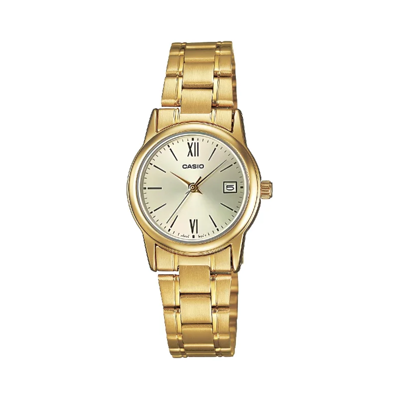 classic analog wristwatch with date function-LTP-V002G-9B3