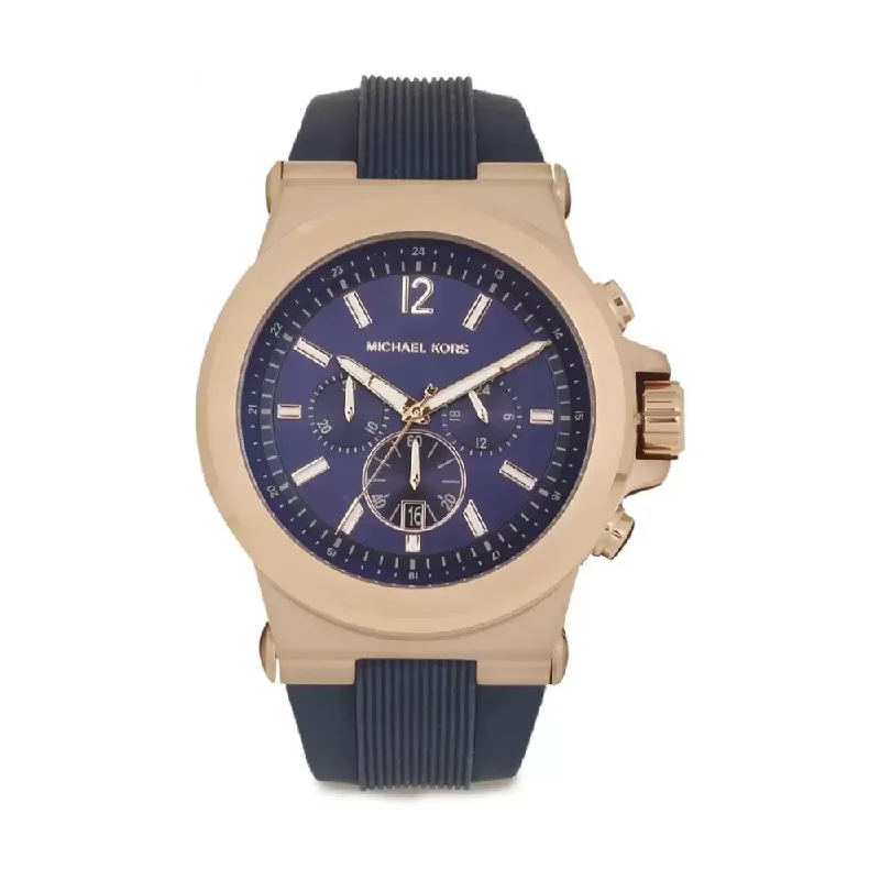 smartwatch with step counter and calorie tracker-Michael Kors Dylan Blue Dial Leather Chronograph Mens Watch - MK8295