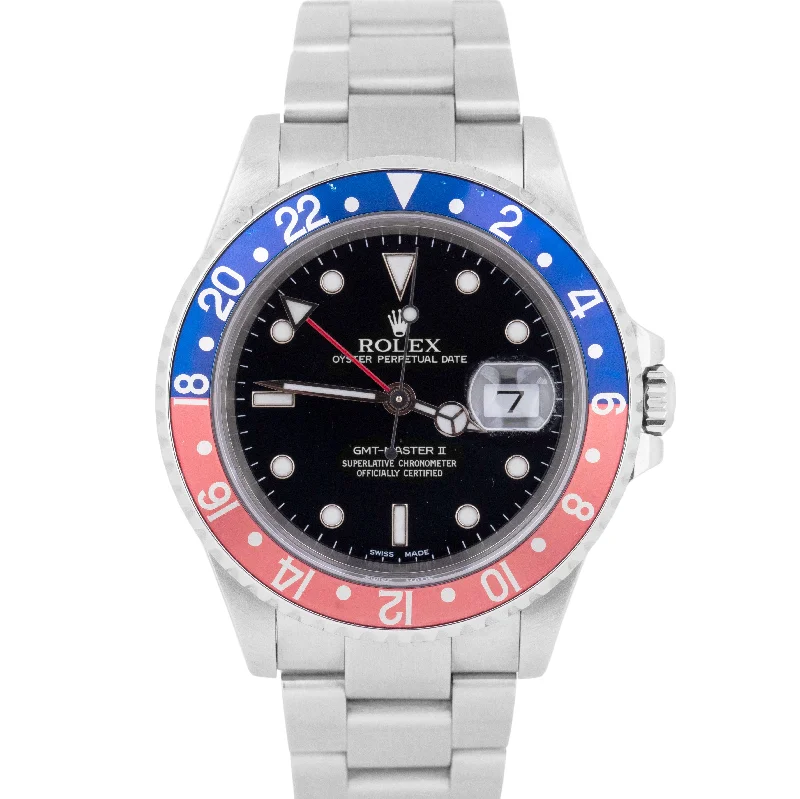 men’s stylish ceramic watch-MINT 2002 PAPERS Rolex GMT-Master II PEPSI 40mm SEL Blue Red Watch 16710 BOX