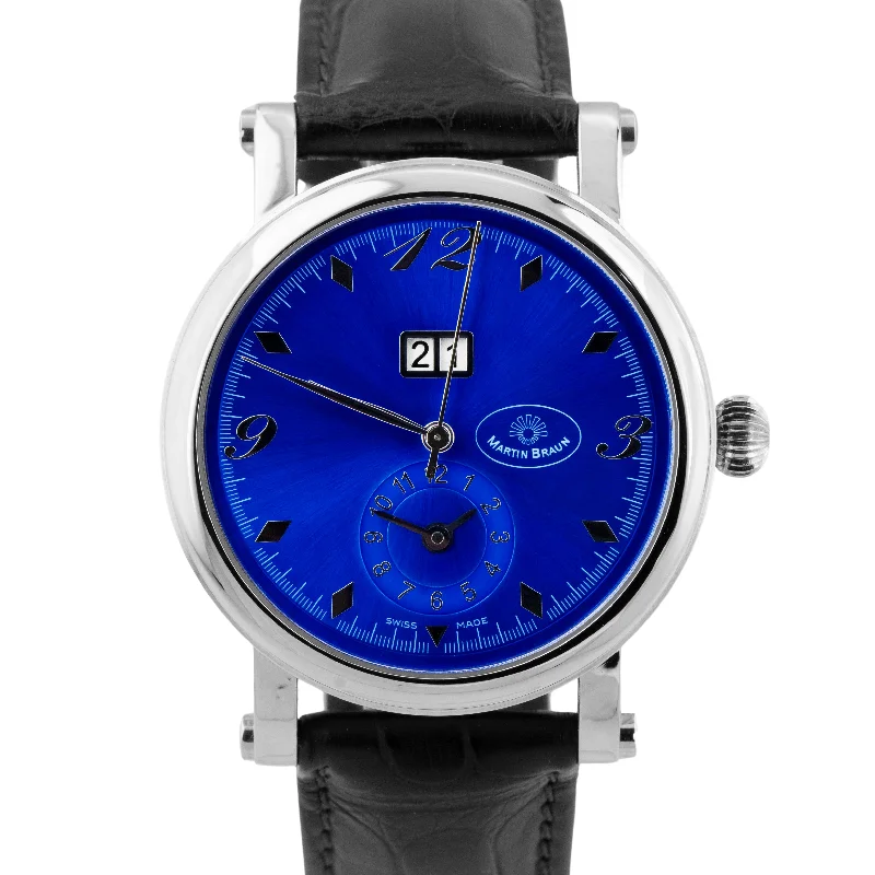 solar-powered watch for outdoor activities-MINT PAPERS Martin Braun Bigdate Azzuro Blue Stainless Steel 40mm Watch BOX