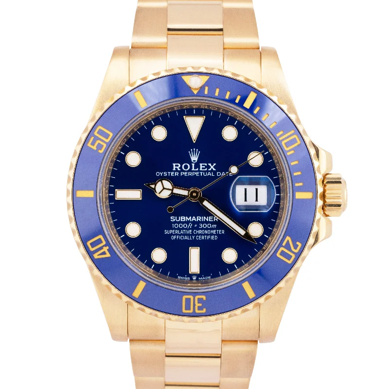 smartwatch with advanced step tracking-MINT PAPERS Rolex Submariner Date 41 18K Yellow Gold Blue Watch 126618 LB BOX