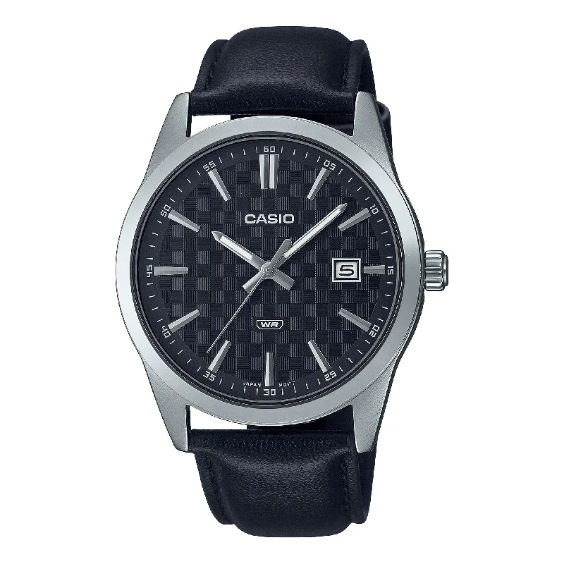 men’s dress watch with leather band-MTP-VD03L-1A