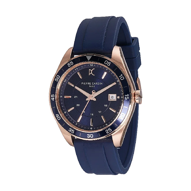 men’s automatic wristwatch with gold accents-Nation Verre Men’s 42mm Sport Watch - Rose Gold Case, Blue Dial, Blue Bezel with Blue Silicone Strap