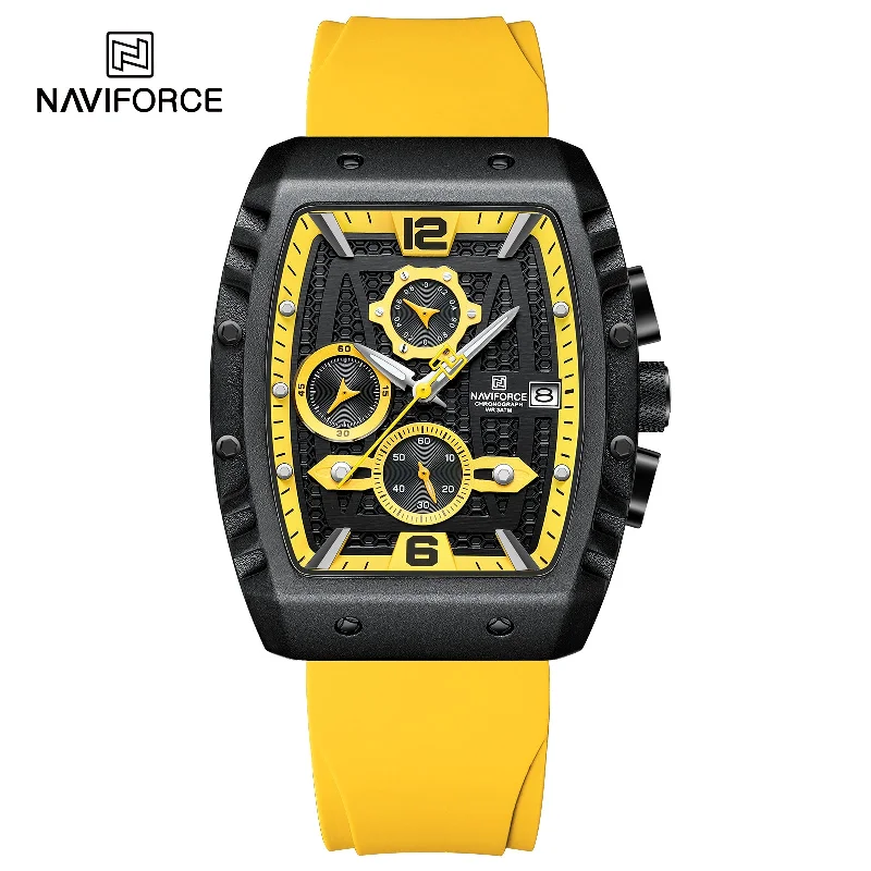 smartwatch with voice call function-NAVIFORCE 8025 quartz watches with square case Chronograph Sport wrist watch for men