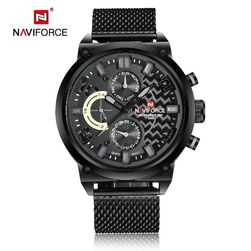 men’s sport wristwatch with GPS-NAVIFORCE Fashion Watches for Men Military Sport Stainless Steel Quartz Waterproof WristWatch NF9068S