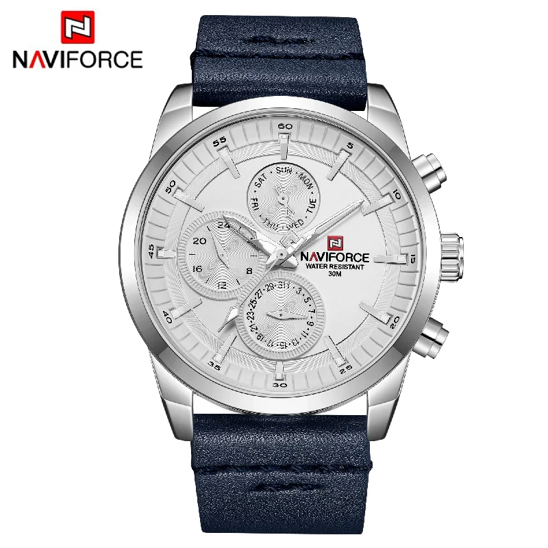 solar-powered watch for outdoor activities-NAVIFORCE Mens Watches Luxury Waterproof Quartz Watch Fashion Leather Sport Wristwatch with Date NF9148