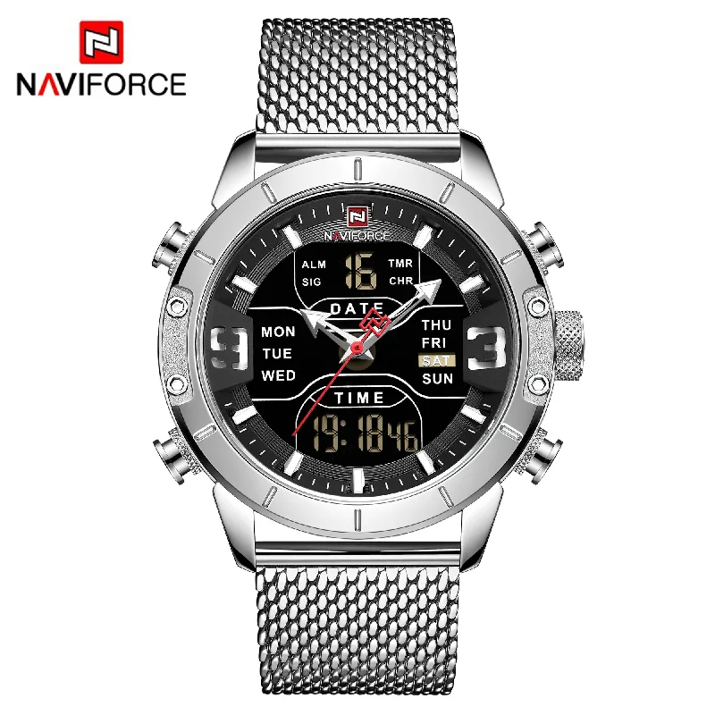 tactical military GPS wristwatch-NAVIFORCE Watches for Men Dual Display Digital Fashion Stainless Steel Sport Waterproof Wristwatch NF9153S