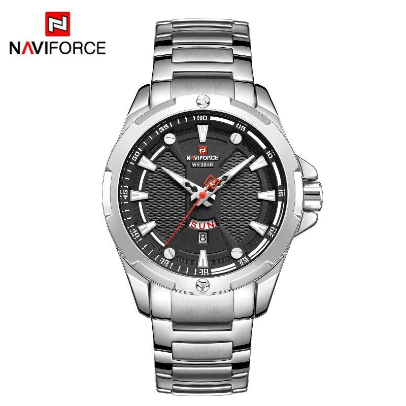 sports smartwatch with GPS functionality-NAVIFORCE Fashion Luxury Gold Watch Men Sport Quartz Wristwatch Casual Clock Stainless Steel Waterproof Watches NF9161