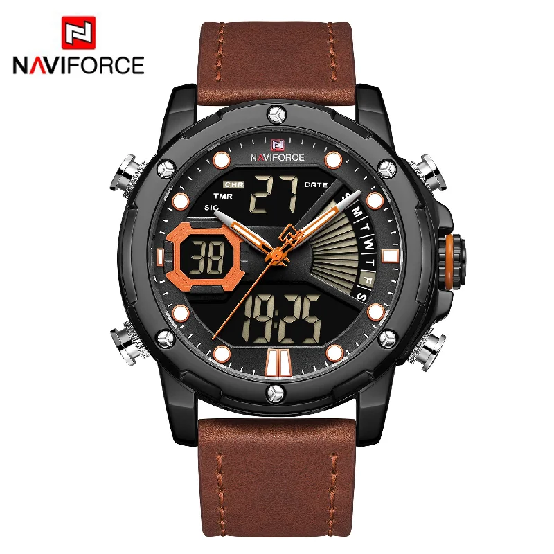 men’s fashion wristwatch with mesh strap-NAVIFORCE Men Military Sport Digital Watch Leather Strap Waterproof Quartz Watches NF9172L