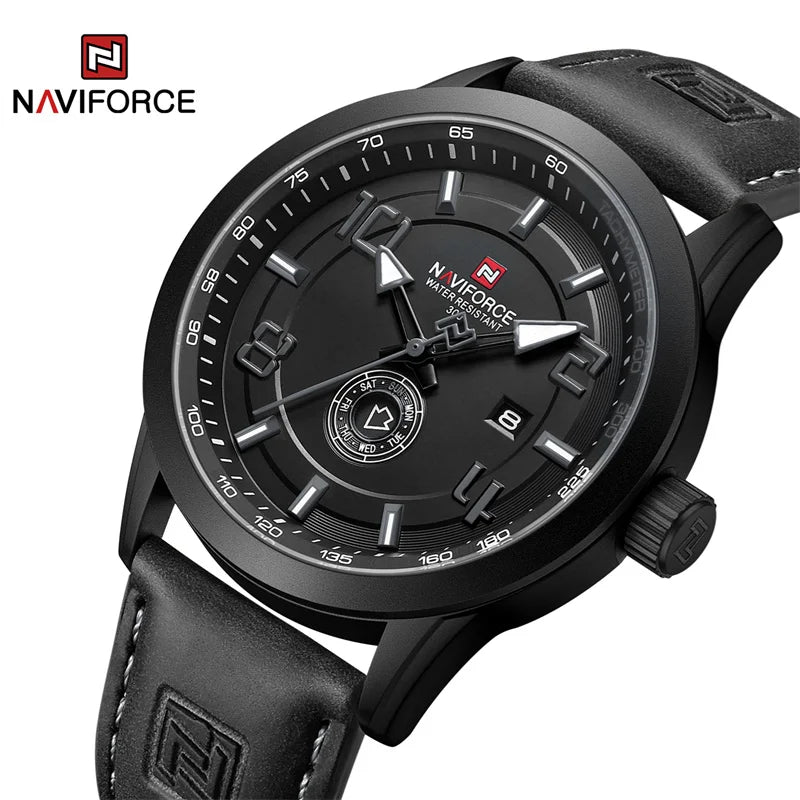 waterproof smart wristwatch for swimming-NAVIFORCE NF9229 Brand Original Fashion Luxury Quartz Date Week Luminous Waterproof Watch For Men