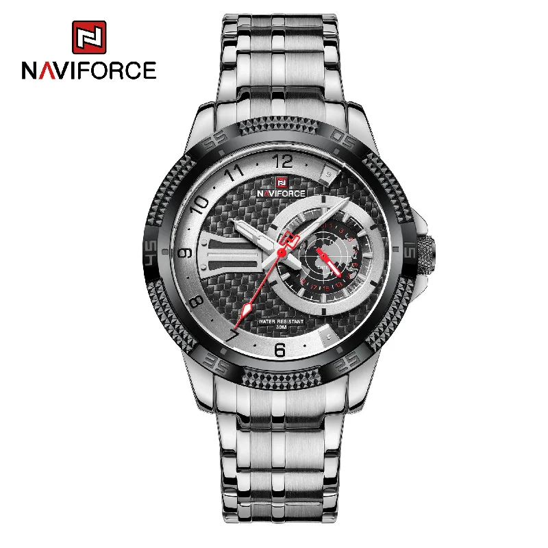 waterproof smart sports watch-NAVIFORCE Men Simple Watches 2022 Trend Fashion Stainless Steel Calendar Dual Display Waterproof Quartz Wristwatch NF9206