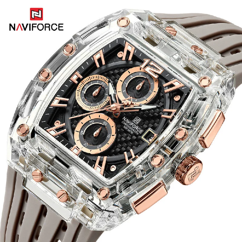 smartwatch with real-time heart rate tracking-NAVIFORCE NF7105 New Design Transparent Tonneau Men Quartz  Waterproof Sport Out Door Watch