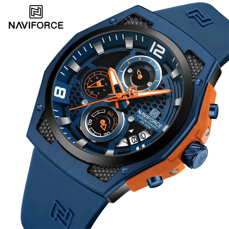 smartwatch with multi-sport modes-NAVIFORCE NF8051T Men's Quartz Watch Luminous Silicone Strap Waterproof Wristwatch Sports Chronograph Clock Relogio Masculino