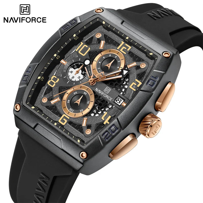 smartwatch with calorie tracking and notifications-NAVIFORCE NF8052 Men's Watch Fashion Silicone Band Quartz Wristwatch Waterproof Chronograph Luminous Clock