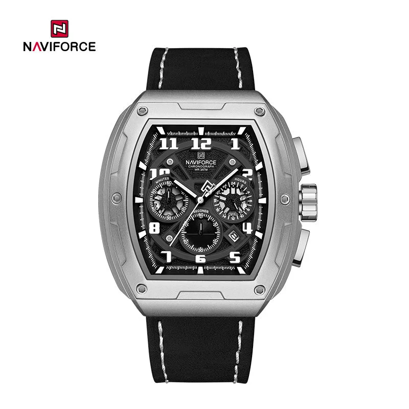 men’s automatic sports wristwatch-Naviforce NF8053 Brand Watch for Men Chronograph Genuine Leather Fashion Waterproof Quartz