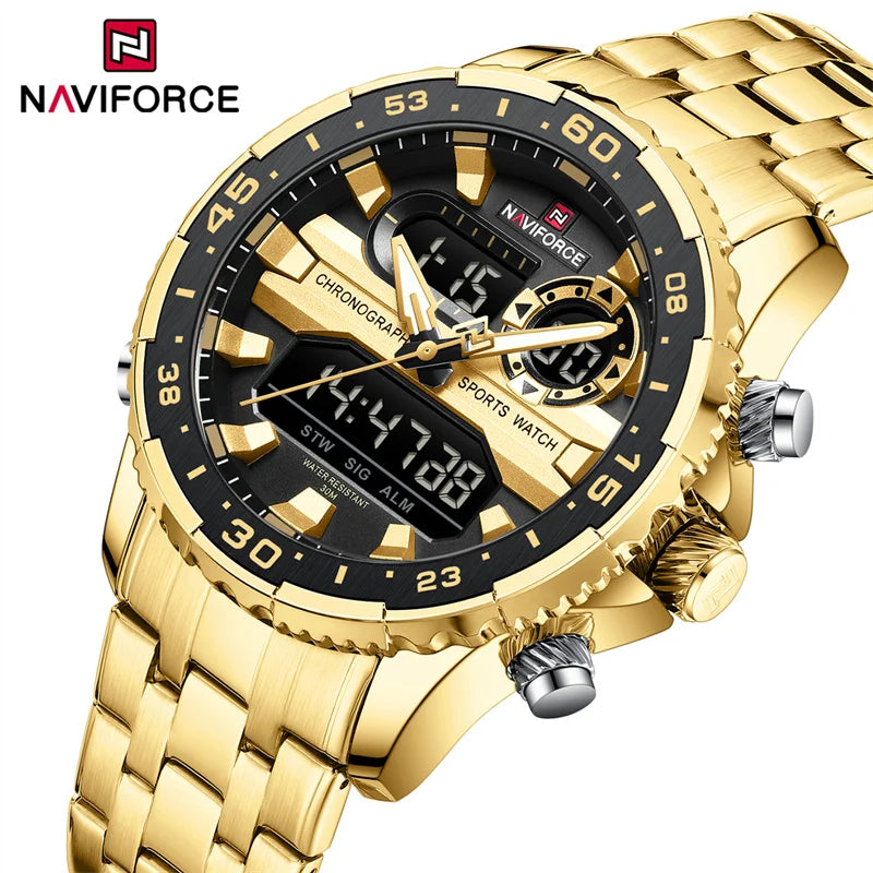 smartwatch with guided workouts and tracking-NAVIFORCE NF9234 Men's Watch Luxury Waterproof Sport Chronograph Quartz Wristwatches Digital Date and Week Clock