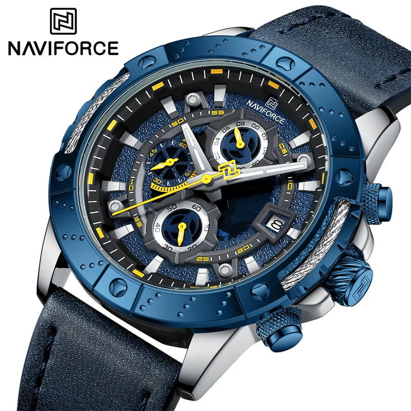 sports smartwatch with GPS functionality-NAVIFORCE NF8055 Original Brand Watch For Men High Quality Multifunction Chronograph Leather Business Sports Wristwatches