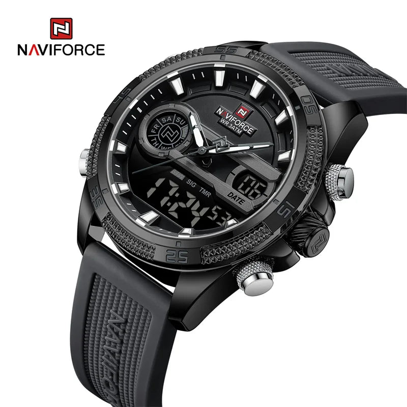 men’s luxury leather strap wristwatch-NAVIFORCE 9223 Quartz Silicone Bracelet Sport Waterproof Alarm Analog Digitals Watch For Men Reloj Hombre