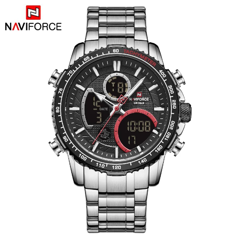 men’s stylish sport digital watch-NAVIFORCE Men Digital Sports Watches Multifunction Chronograph Watch Quartz Waterproof Stainless Steel Wristwatch NF9182