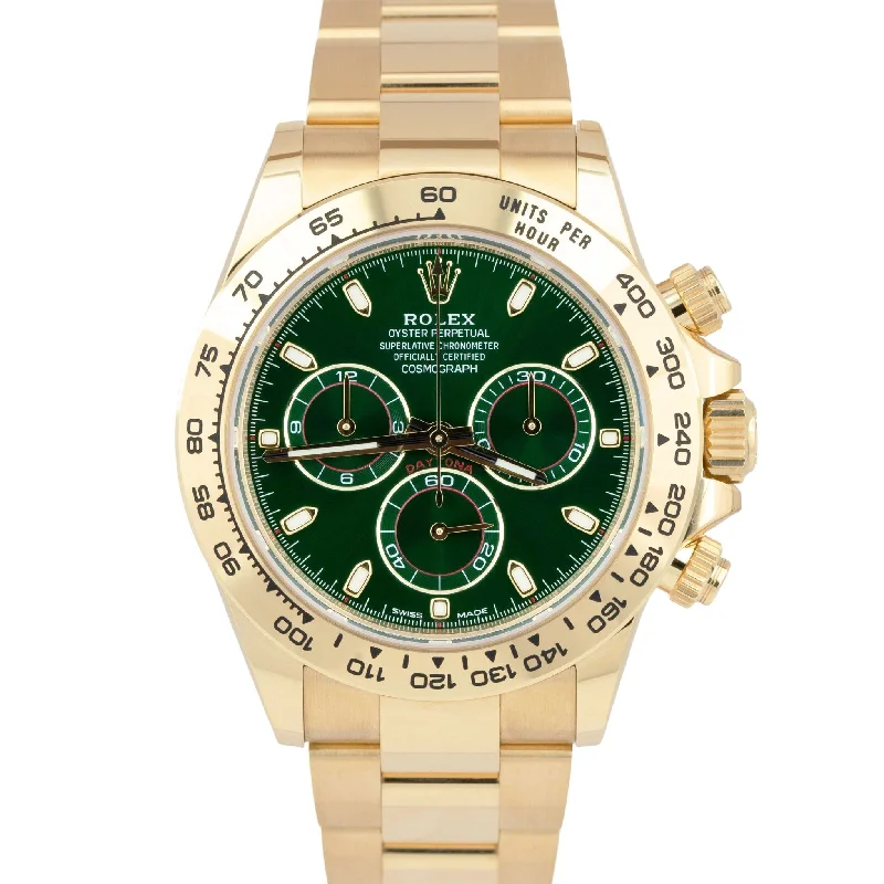 classic analog wristwatch with date function-NEW Rolex Daytona CARD GREEN DIAL 40mm Yellow Gold Chronograph Watch 116508 BOX