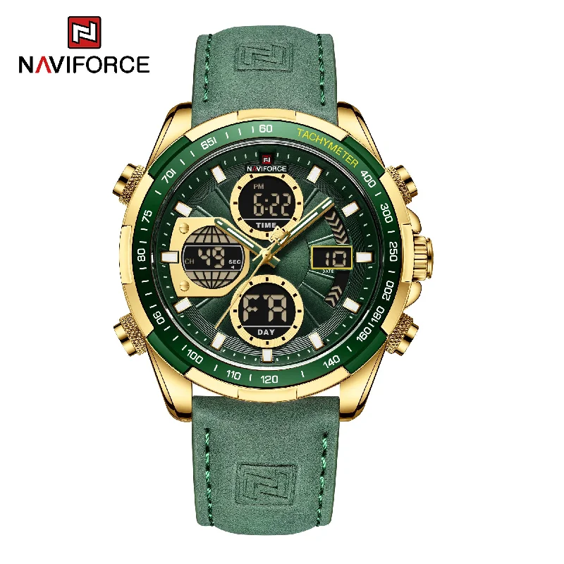 smartwatch with health tracking and notifications-NAVIFORCE Men's Sport Watches Digital Analog Quartz Waterproof Multifunctional Military Leather Watch for Men NF9197L