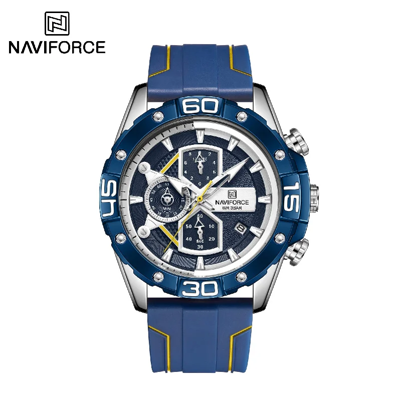 tactical military GPS wristwatch-NAVIFORCE Sport Watches for Men Military Quartz Chronograph Waterproof Silicone Strap Wristwatch NF8018T